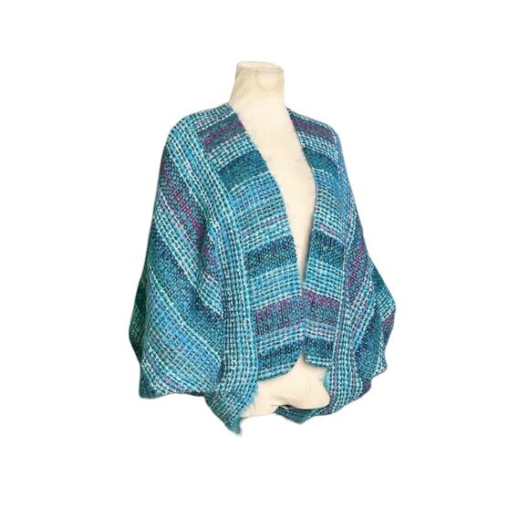 NESSA WARNER teal Handwoven Wool Open front Shrug Sweater Jacket One Size - Picture 8 of 16
